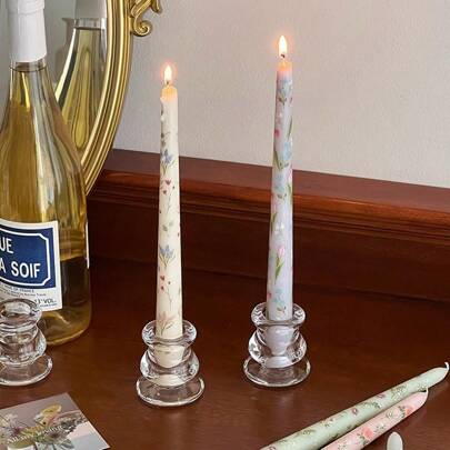 3pcs/6pcs Glass Taper Candles Holders For Pillar Tapered Tea Lights Candles, Transparent Crystal Glass Candlesticks Holders, Elegant Votive Stick Taper Candle Holder For Weddings Party Meditation, Decoration And Dinning Halloween, Spooky, Autumn, Festival, Holiday , Winter, Holiday, Festival,Room Decor,Gifts Birthday Graduation