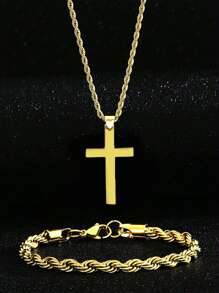 1 Bộ Vương miện bằng thép không gỉ & Bộ vòng cổ chuỗi dây xoắn ban đầu dành cho bé trai và bé gái, món quà trang sức hàng ngày cho tình bạn và sinh nhật - Vàng - Xem 1