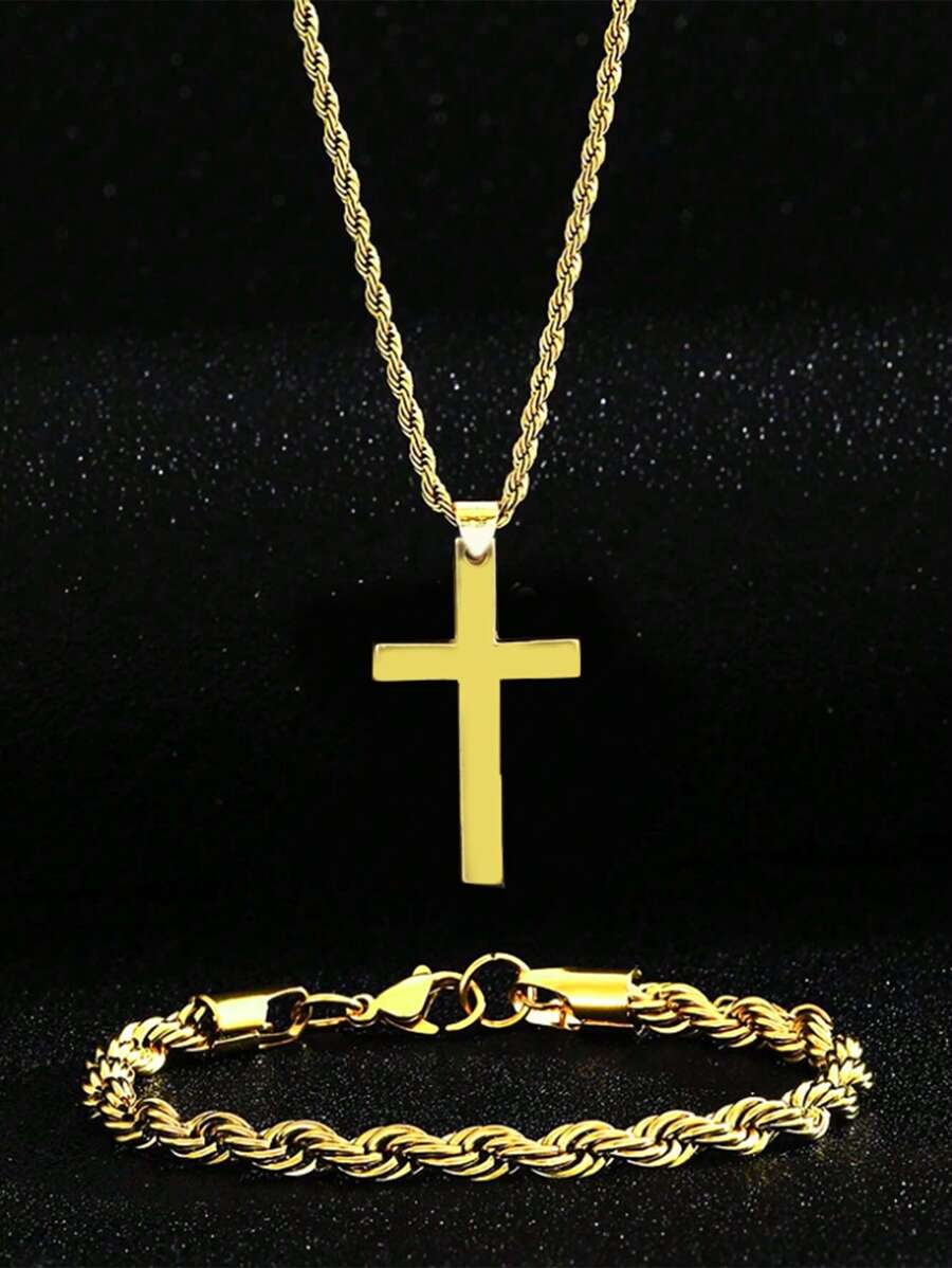 1 Bộ Vương miện bằng thép không gỉ & Bộ vòng cổ chuỗi dây xoắn ban đầu dành cho bé trai và bé gái, món quà trang sức hàng ngày cho tình bạn và sinh nhật - Vàng - Xem 1