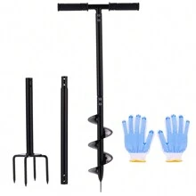 2 In 1 Hand Drill Auger Post Hole Digger – 44.5 Inch Manual Garden Spiral Drill Planter For Bulb, Flower, Seedlings, Bedding Plants, Fence Post Auger For Trees, Mailbox, Deep Cultivating. - 黑色 - 查看 1