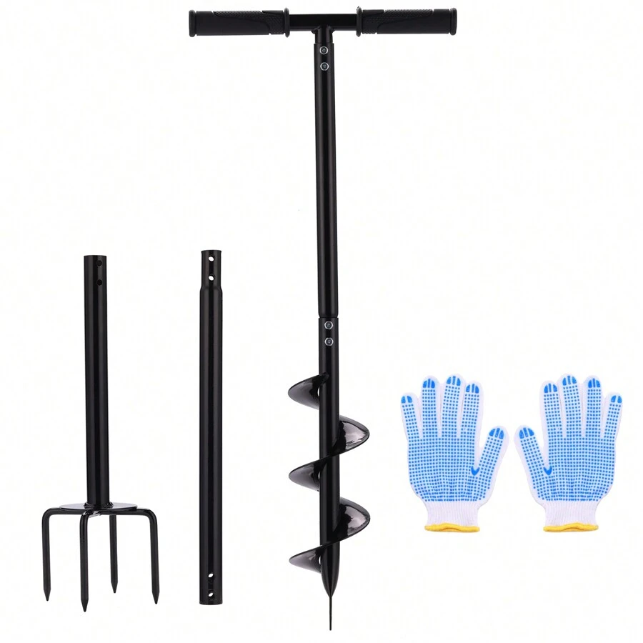 2 In 1 Hand Drill Auger Post Hole Digger – 44.5 Inch Manual Garden Spiral Drill Planter For Bulb, Flower, Seedlings, Bedding Plants, Fence Post Auger For Trees, Mailbox, Deep Cultivating. - 黑色 - 查看 1
