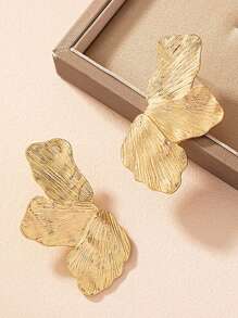 2pcs Unique Asymmetrical Petal Design Zinc Alloy Earrings, Vintage  Women's Summer Holiday Ear Studs