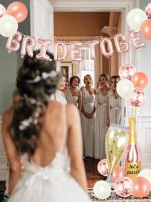 40 Peças Conjunto de Balões de Folha de Alumínio "Bride To Be" de 16 Polegadas em Rosa Dourado, incluindo Anel de Strass, Garrafa de Champanhe, Taças Balões de Folha de Alumínio, Balão de Látex Rosa Dourado e Branco e Balão de Confete Multicolorido. Ideal para Chás de Panela, Festas de Despedida de Solteira, Decorações de Noivado, Natal - Multicolorido - Visão 6