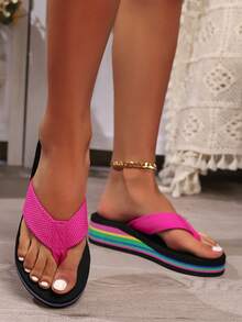 Women's Flip Flops, Summer Beach Slippers, Non-Slip Multicolor Sandals - Hot Pink - View 4