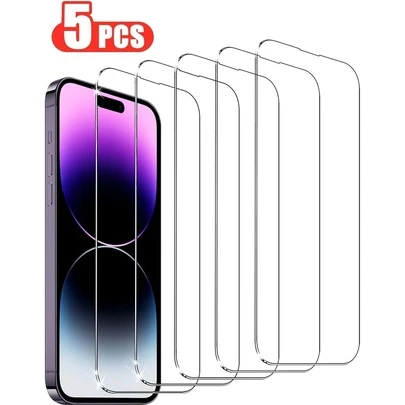 5pcs Tempered Glass Screen Protector, Compatible With IPhone 17/16/15/14/13/12/11 Pro Max/Air/X/XS/XR/Mini/7/8/14 Plus, Also Fits 14/15/16 Pro Max
