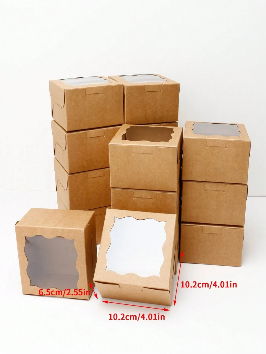 10pcs Mini Pastry Baking Cookie Afternoon Tea Packaging Box Gift Bag Party Kitchen - Brown - View 1
