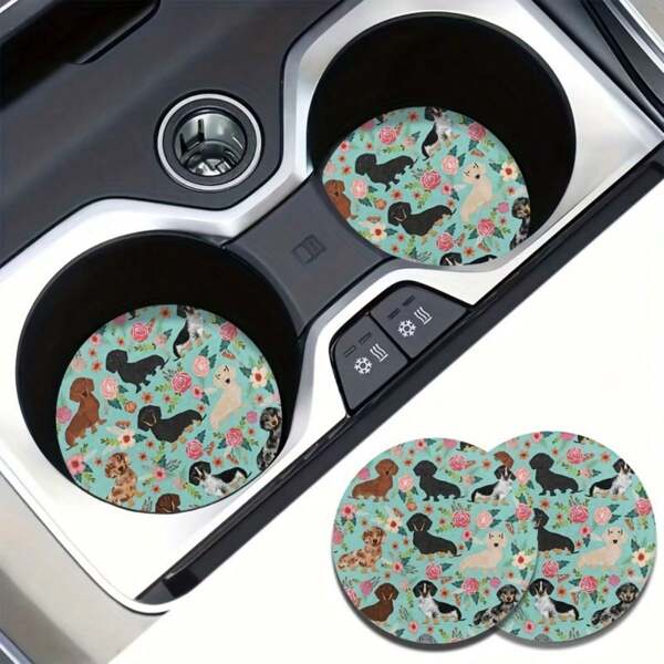 Set de 2 posavasos de coche con diseño, absorbentes, ajuste universal, regalos para mujeres, decoración y accesorios de coche