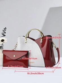 PLANEE 2 Chiếc/Bộ Túi Xách Nữ Họa Tiết Cá Sấu Thời Trang Cao Cấp Túi Xô Nữ Túi Đeo Vai Dung Tích Lớn Túi Đeo Chéo Thời Trang Túi Xách Đi Làm Cho Mẹ Quà Tặng Ngày Của Mẹ, Ví Màu Trơn Thời Trang Cho Nữ, Thích Hợp Đi Làm Và Dự Tiệc, Quà Tặng Sinh Nhật, Có Thể Đeo Vai, Có Thể Đeo Chéo. Rất Thích Hợp Cho Công Việc, Ngày Lễ, Mua Sắm, Du Lịch, Hoàn Hảo Phù Hợp - Đỏ và trắng - Xem 2