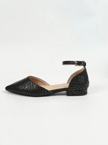 Scarpe da donna con tacco basso/largo, collo basso, punta appuntita, slip-on, con design traforato, adatte per lavoro e ufficio