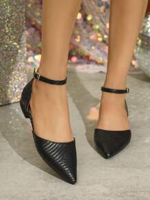 Scarpe da donna con tacco basso/largo, collo basso, punta appuntita, slip-on, con design traforato, adatte per lavoro e ufficio