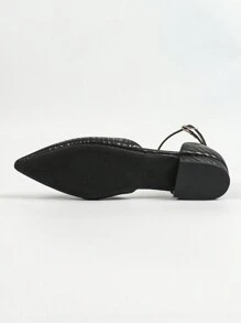 Scarpe da donna con tacco basso/largo, collo basso, punta appuntita, slip-on, con design traforato, adatte per lavoro e ufficio