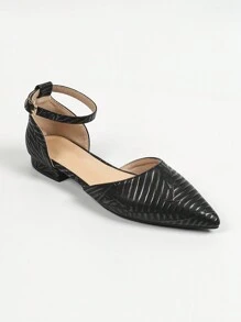 Scarpe da donna con tacco basso/largo, collo basso, punta appuntita, slip-on, con design traforato, adatte per lavoro e ufficio