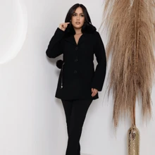 Sobretudo  feminino lã batida - Preto - Visão 2