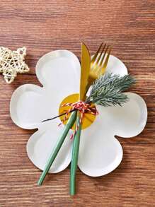 5 piezas Platos de comida de papel blanco con forma de margarita, vajilla con diseño de flores de margarita para fiestas de primavera/verano - Blanco - Ver 3