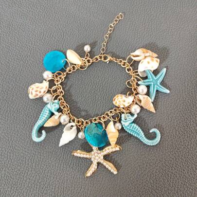 1pc Bohemian Style Alloy & Pearl Decor Starfish Bracelet For Women, Summer Beach