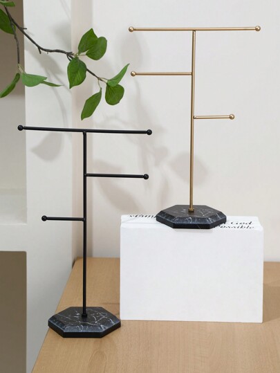 1pc Marble Print Wood Base Jewelry Display Stand With Holes, T-Shaped Earrings Holder Organizer For Jewelry Retail Showcases Countertops Sun Travel Cool Back To School