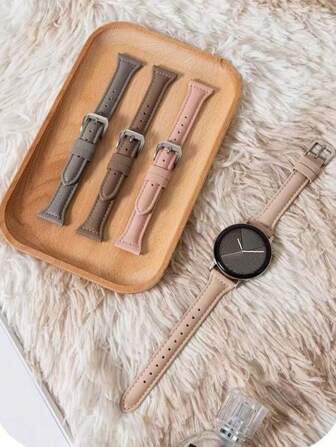 1pc 20mm/22mm Universal Watch Band, Suitable For Women/Girls, Huawei GT2, GT3/GT3 Pro, GT4, Samsung GalaxyWatch3/4/5/6, Xiaomi, Honor Smartwatch, Leather Watch Band With Agate Grain Pattern, Fashion Business Strap, Brown, Apricot As A Gift For Students Returning To School