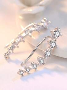 SYMFNY 1 Pair Luxury 925 Sterling Silver Studded Cubic Zirconia Shining Ear Cuff Earrings