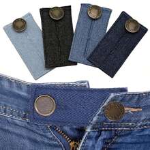 4 件套裤子延长器套件，包括裤子纽扣延长器、长钩、腰部可调节松紧带和腰带延长器，实用缝纫工具