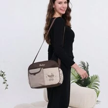 时尚中号便携式刺绣单肩尿布包；多功能轻便斜挎母婴包；多隔层尿布包，适合外出旅行 - 咖啡棕 - 查看 5