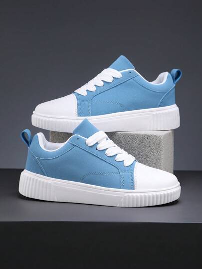 Women's Thick Sole Colorblock Skate Shoes, Low Vamp Breathable Sports Shoes, Casual Walking Shoes