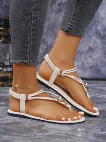 Bohemian Style Slip-On Sandals, Casual Outdoor Non-Slip Flip Flops For Women, All Season Wear Valentines