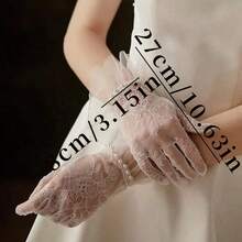 1 Áo Cưới Cô Dâu Ren Hàn Quốc Pháp Ngắn Voan Trong Suốt Ren Tinh Tế Ngọc Trai Găng Tay Phụ Kiện Cô Dâu - màu đen - Xem 2