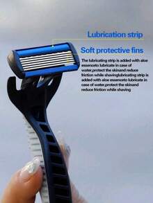 1把手柄+6片男女手動安全刮鬍刀6層不銹鋼剃毛刀片可更換剃刀頭刮鬍工具 - 黑灰色 - 查看 3