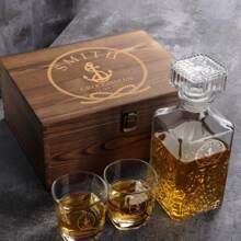 Juego de Decantador de Whisky Personalizado con Caja de Madera, Regalos para Padrinos de Boda, Decantador y Vasos Personalizados, Regalo para el Mejor Hombre, Vasos de Whisky, Regalo para Hombres, Decantador Personalizado Multifuncional, Ahorra Espacio, Reutilizable para Aniversarios, Día de San Valentín, Día de la Madre, Cumpleaños, Día del Niño, Día del Padre, Graduación, Bodas, Decoración de Cumpleaños, Multifuncional, Exquisito, Elegante, de Alta Calidad, Único, Día de San Valentín, Bodas, Inauguración de la Casa - color transparente - Ver 5