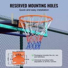 Basketball Rim, Wall Door Mounted Basketball Hoop, Heavy Duty Q235 Basketball Flex Rim Goal Replacement With Net, Standard 18" Indoor And Outdoor Hanging Basketball Hoop