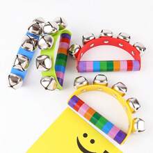 1pc Wooden Handheld Bell With Leather Strip And Five Bells, Musical Instrument Toy For Indoor Use - Multicolor - View 3