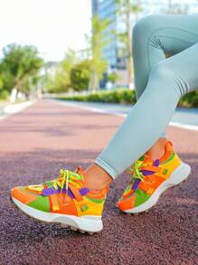 Bequeme Sportschuhe für Studentinnen mit rutschfester Sohle, Schnürung, modischen und vielseitigen Sneakers für gelegentliches Laufen - Orange - Übersicht 1