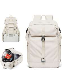 大容量笔记本电脑背包可容纳 15.6 英寸笔记本电脑，带多个口袋的防水旅行背包，大学学校背包，初中、高中学生书包，简约黑色背包，旅行必需品返校学校用品书包大容量书包万圣节男士礼物秋季圣诞节尖叫包男士背包冬季圣诞节礼物旅行包 - 米色 - 查看 11