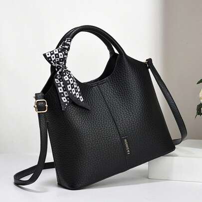 1 szt. Nowa stylowa czarna torebka damska ze skóry PU, wielowarstwowa torba typu tote z wzorem liczi na prezent urodzinowy dla Koreanki, elegancka do dojazdów do pracy i biznesu, jednokolorowa uniwersalna torba dla mamy, miękka skórzana torba na ramię i crossbody, najlepsze prezenty na dzień matki