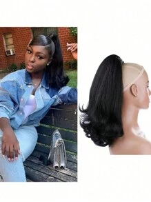 女性用捲曲直接式馬尾假髮,合成馬尾掛式馬尾假髮自然蓬鬆黑色髮髻 - 黑色 - 查看 1