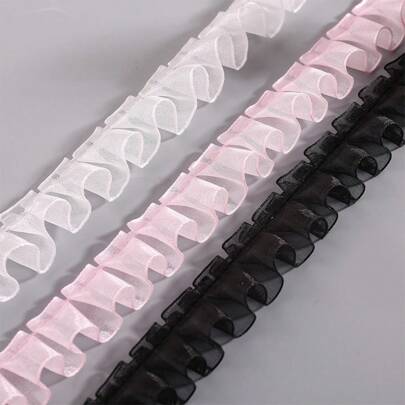 2cm/2.5cm/4cm Black Tulle Ribbon Scalloped Lace Trim For DIY Underwear Material, Pleated Lace Ribbon