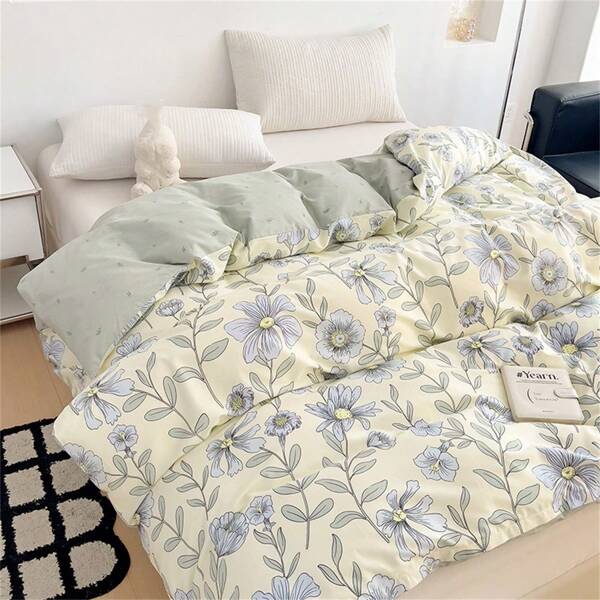 Set cuvertură de pilota florală 1 bucată fără cuvertură, husă de pilota cu model de flori, rezistentă la praf, potrivită pentru toate anotimpurile, lavabilă la mașină, decor dormitor