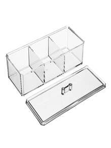1pc Rectangular Clear Table Top Organizer Box With Lid, Plastic Acrylic Display Box For Cosmetics & Accessoriesjewelry Box,Jewellery Box,Jewelry Organiser For Women And Girls,Jewelry Holder, Ideal For Halloween Earrings,Necklace,Rings,And Wedding Accessories;Also Suitable For  Home Decor And Bridesmaid Gift