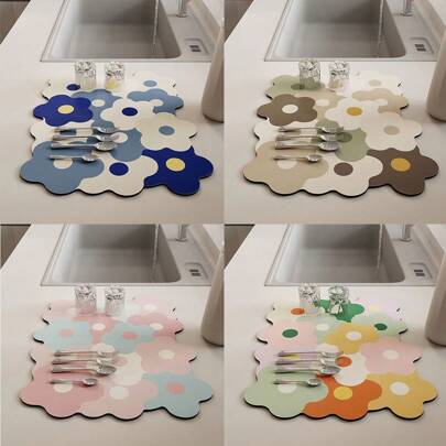 Country-Style Cream Kitchen Sink Draining Pad, Water-Absorbing Mat, Heat-Resistant Coaster For Bowls & Dishes, Durable Scratch-Resistant Silicone Base, Reusable After Cleaning,Kitchen,Summer Beach Party,Food,Camping,Organizer,Room Decor,Kitchen Items.