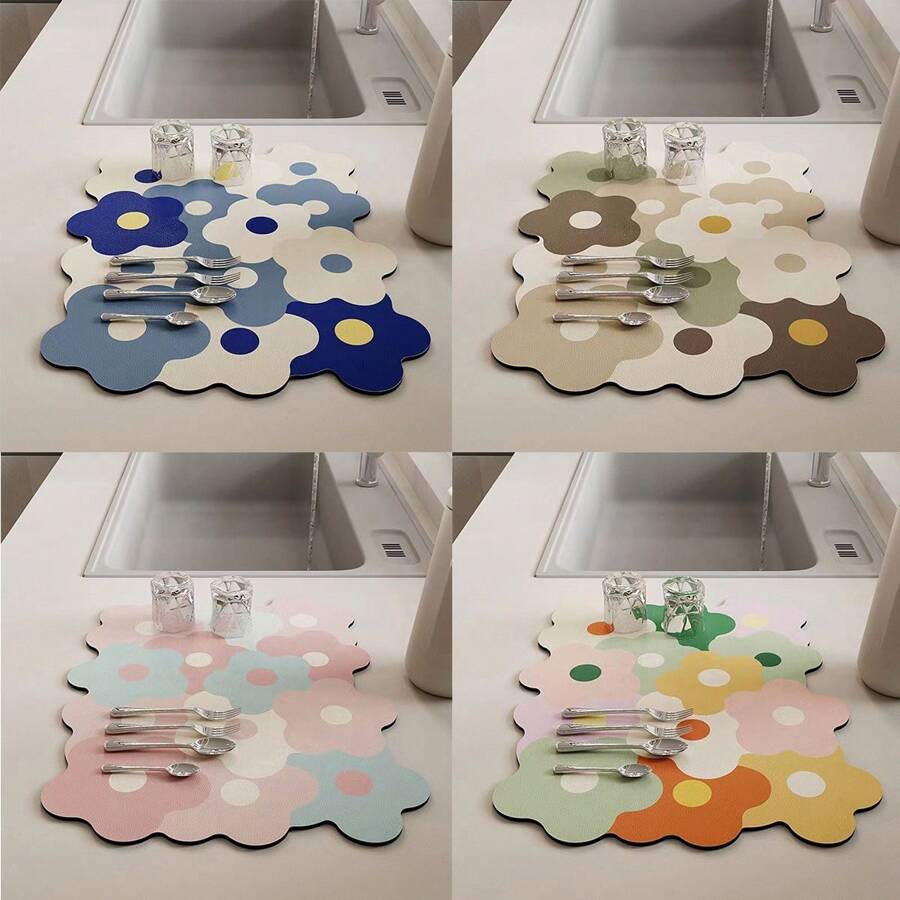 鄉村風格奶油色廚房水槽排水墊,吸水墊,防熱杯墊適用於碗和盤子,耐用防刮花矽膠底座,清洗後可重複使用,適用於廚房、夏日沙灘派對、食物、露營、組織、裝飾房間、廚房用品 - 彩色 - 查看 1