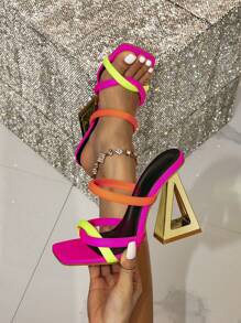 Women's High Heel Mules Sandals With Multi-Colored Decorative Pyramid Heels, Gorgeous Party High Heel Slippers