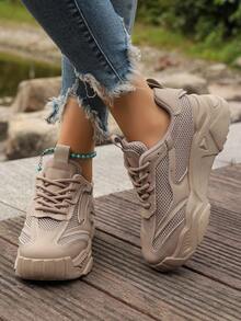 Giày thời trang nữ màu Khaki, giày thể thao đế cao đa năng, size 35-41 - Màu Khaki - Xem 4