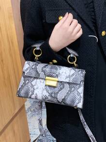 Fashionable, High-End Quality, Luxury, Niche Design Snake Skin Print, Multifunctional Handbag With Detachable Shoulder Strap And Underarm Lock (Snake Skin Pattern Random) - Black and White - View 4
