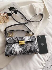 Fashionable, High-End Quality, Luxury, Niche Design Snake Skin Print, Multifunctional Handbag With Detachable Shoulder Strap And Underarm Lock (Snake Skin Pattern Random) - Black and White - View 8