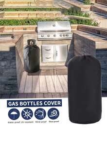 1pc Propane Tank Cap Waterproof Oxford Gas Cylinder Cover With Drawstring, Black, Universal Fit - Multicolor - View 3