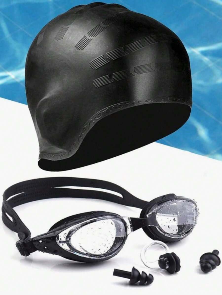 1 Anti niebla Gorro de natación & Gafas de natación & Clip de nariz & Tapón de oreja Set Color aleatorio - Azul - Ver 1