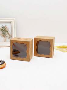 10pcs Mini Pastry Baking Cookie Afternoon Tea Packaging Box Gift Bag Party Kitchen - Brown - View 3