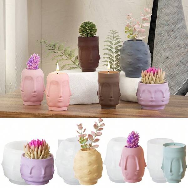 قالب جديد متعدد الوجوه مصنوع من شكل شفة الزهرة وجه الإنسان للأواني والأقلام، قوالب سيليكون خلاقة للزخرفة الجبسية الرجعية لل- DIY