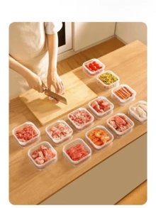 1pc Food Storage Container, Refrigerator Vegetable Freezing Box, Refrigerator Use Meat Separator, Transparent Container For Storage With Visibility, Microwave Heating Safe Storage Box. Segmented Storage Prevents Mixing Flavors - Clear - View 5