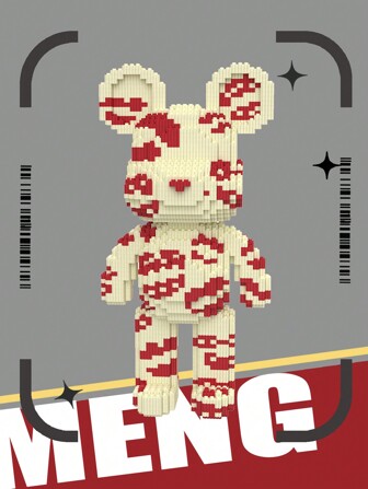 1 set med 39 cm/15,3 tum Djurformad DIY-byggklossar, Rosa Violent Bear Kiss Bear Små partikelbyggstenar, Kreativ bordsdekoration, Stressavlastningsleksaker, Födelsedagspresent, Examenpresent, Halloween-present, Julklapp